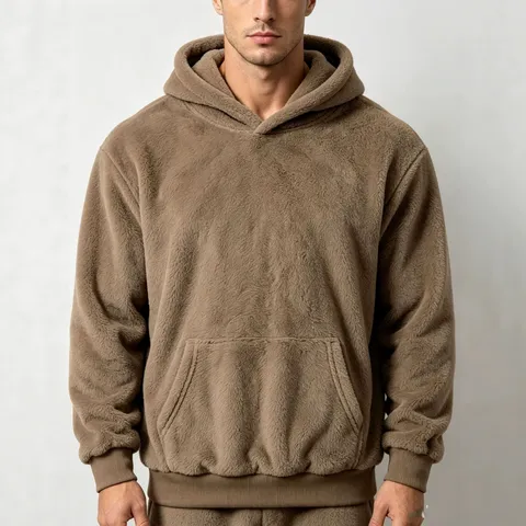 Herren Winter Fleece Kapuzensweatshirt 100% Polyester Thermisch Warm Lässig Pullover Top Mit Kängurutasche Langarm Unifarben