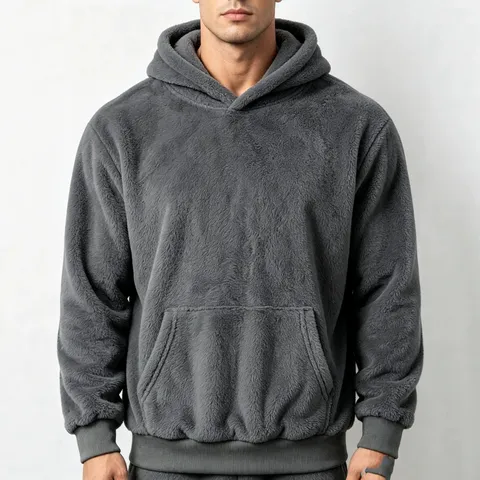 Herren Winter Fleece Kapuzensweatshirt 100% Polyester Thermisch Warm Lässig Pullover Top Mit Kängurutasche Langarm Unifarben