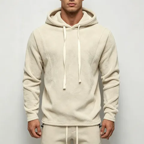 Men's Casual Polar Fleece Thickened Long Sleeve Hooded Sweatshirt Winter Solid Color Loose Pullover Hoodie