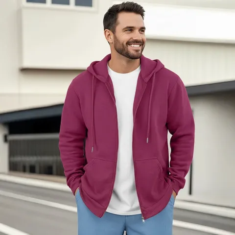 Men's Winter Fleece Lined Full Zip Hooded Sweatshirt Casual Loose Long Sleeve Hoodie With Kangaroo Pocket