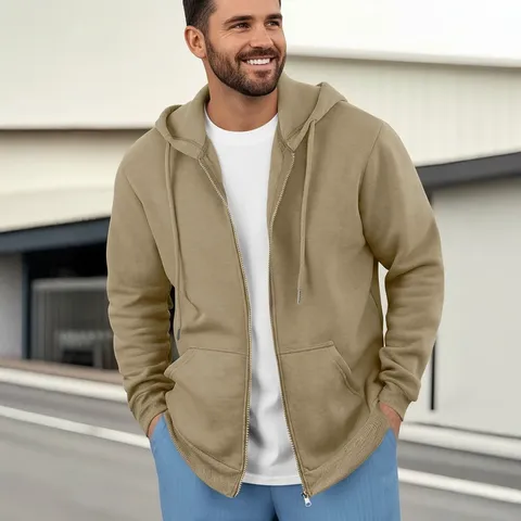 Men's Winter Fleece Lined Full Zip Hooded Sweatshirt Casual Loose Long Sleeve Hoodie With Kangaroo Pocket