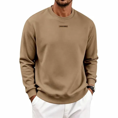 Men Heavyweight Fleece Crewneck Sweatshirt Loose Fit Solid Color Long Sleeve Casual Sporty Pullover Top For Autumn Winter