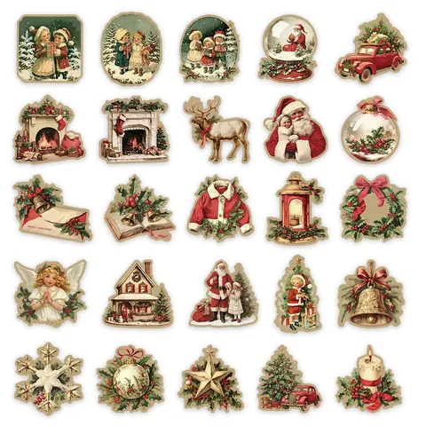 Retro Christmas Stickers Vintage Santa Claus Waterproof Decals For Journaling Scrapbooking Laptop Water Bottle Phone Case DIY Crafts