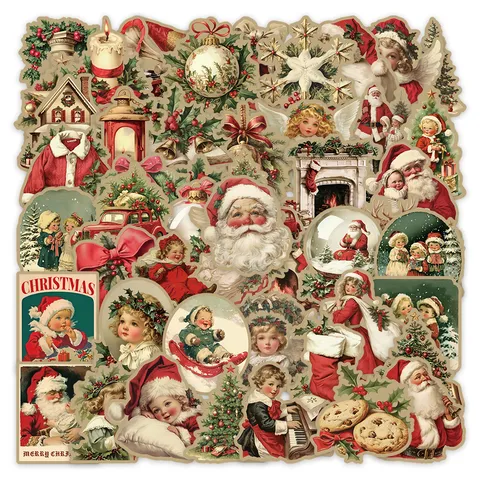 Retro Christmas Stickers Vintage Santa Claus Waterproof Decals For Journaling Scrapbooking Laptop Water Bottle Phone Case DIY Crafts