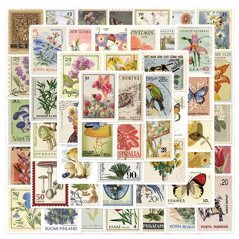 Vintage Postage Stamp Stickers Waterproof PVC Decals Retro Decorative Stickers For Laptop Journal Phone Case DIY