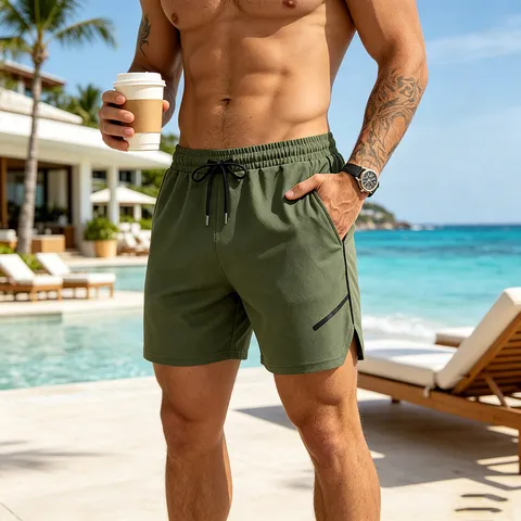 Herren Schnelltrocknende Mesh Shorts Atmungsaktive Sportshorts Reißverschlusstaschen Kordelzug Bund Lässig Gym Laufen Fitness Polyester