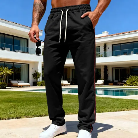 Herren Casual Jogginghose Amerikanischer Stil Schwergewicht Lockere Gerade Beine Joggers Mit Tunnelzug Seitenstreifen Für Frühling Herbst