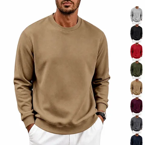 Men Heavyweight Fleece Crewneck Sweatshirt Loose Fit Solid Color Long Sleeve Casual Sporty Pullover Top For Autumn Winter