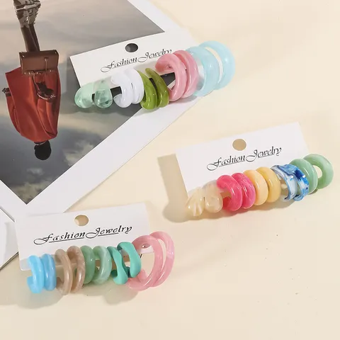 Pendientes de Aro en C de Resina Acrílica Macarrón Conjunto para Mujeres Minimalista Mármol Texturizado Bucle Pendientes Verano Vacaciones Joyería Regalo