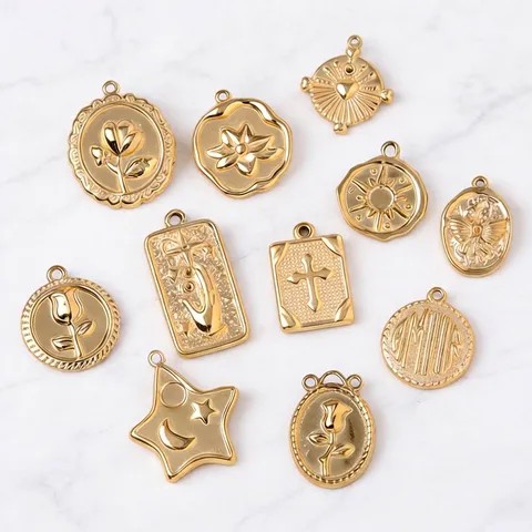 Stainless Steel Pendants Rose Heart Sun Star Moon Charms For DIY Jewelry Making Gold Plated Metal Relief Earrings Bracelet Necklace Accessories