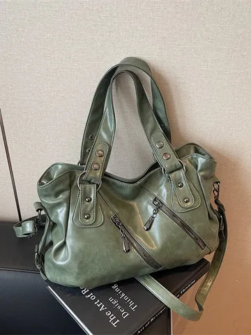 Bolso Tote Grande de Cuero PU para Mujeres Bolso Casual de Hombro y Bandolera Retro Chic Bolso de Viaje