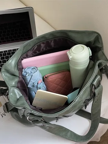 Bolso Tote Grande de Cuero PU para Mujeres Bolso Casual de Hombro y Bandolera Retro Chic Bolso de Viaje