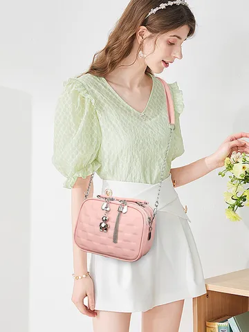 Bolso Bandolera Moda Mujer Cuero PU A Cuadros Bolso De Hombro Casual Versatil Pequeño Bolso De Mano Con Correa De Cadena