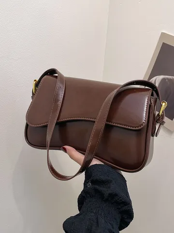 Bolso de Hombro de Cuir PU para Mujer Vintage Color Sólido Bolso Cruzado Chic Bolso de Axila Casual Diario