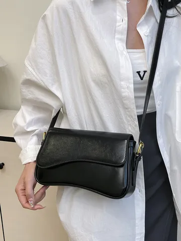 Bolso de Hombro de Cuir PU para Mujer Vintage Color Sólido Bolso Cruzado Chic Bolso de Axila Casual Diario