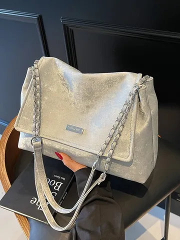 Bolso Tote de Cadena de Moda para Mujer Minimalista Casual Color Sólido Bolso de Axila Bolso de Hombro Elegante Urbano