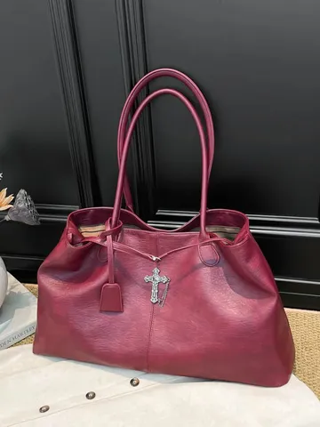 Mujer Retro Cuero Cera Aceite Gran Capacidad Bolso Tote Casual Versátil Bolso de Hombro Axila Bolso Commuter