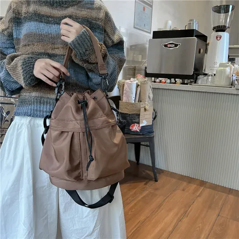 Mujer Casual Nailon Bolso Saco Gran Capacidad Color Sólido Cordón Bolso Bandolera Otoño Invierno Tote