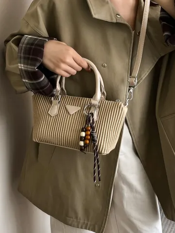 Bolso Balde Retro de Cuero PU para Mujer Bolso de Mano Plisado Vintage Bolso Bandolera Casual Bolso de Hombro Chic para Damas