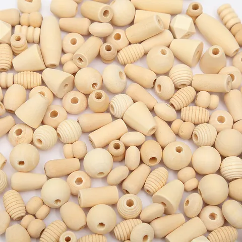 Perles Vrac en Bois Naturel Mélangées Formes Multiples Perles de Bois Brutes Pour Bricolage Enfants Artisanat Fabrication de Bijoux