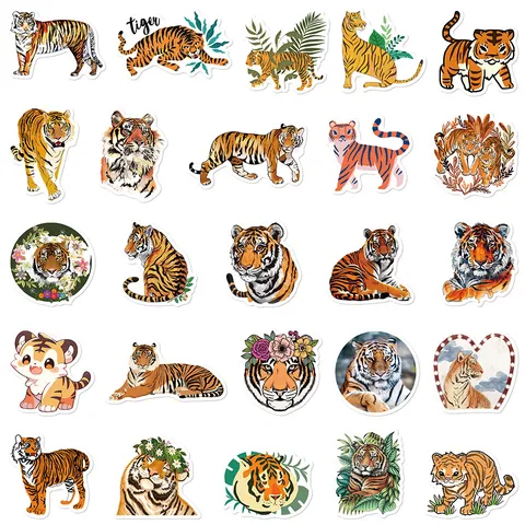 Cute Cartoon Tiger Waterproof Stickers Vinyl Decals For Luggage Laptop Journal Scrapbook Aesthetic Decor