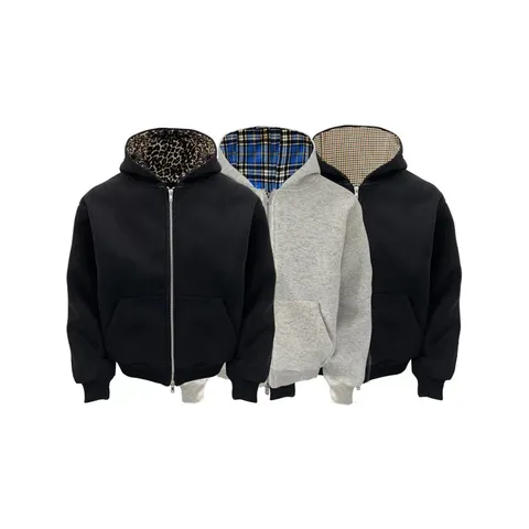 Heren Dames Unisex Katoenmix Hoodie Streetwear Luipaardvoering Dubbele Rits Ruime Pasvorm Kort Breed Sweatshirt Jas