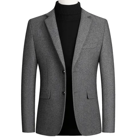 Men's Business Casual Woolen Suit Jacket Slim Fit Notch Lapel Wool Blend Blazer Coat For Autumn Winter