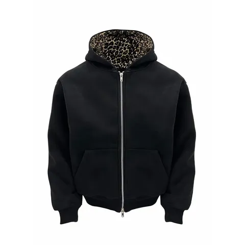 Heren Dames Unisex Katoenmix Hoodie Streetwear Luipaardvoering Dubbele Rits Ruime Pasvorm Kort Breed Sweatshirt Jas