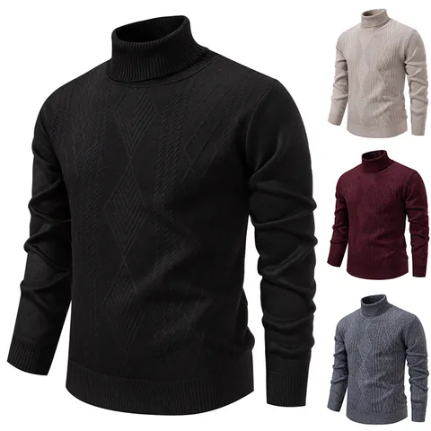 Men's Thick Knitted Sweater Crew Neck Casual Warm Pullover Fashion Diamond Twist Pattern Winter Knitwear For Young Men