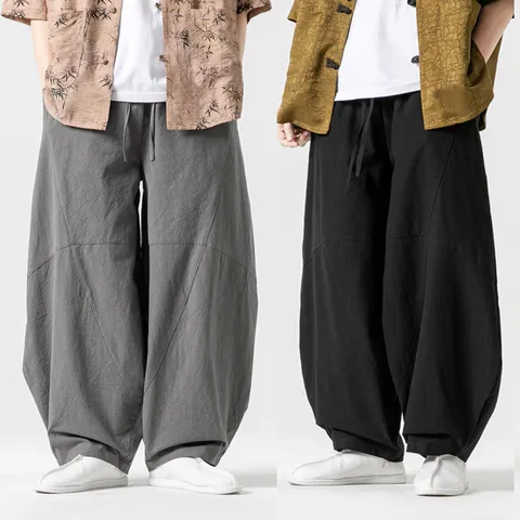 Men's New Chinese Style Casual Tai Chi Pants Loose Cotton Linen Drop Crotch Harem Pants Retro Yoga Trousers For Men Bottom