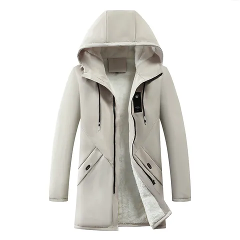 Men's Winter Sherpa Lined Hooded Padded Jacket Casual Mid-Length Windproof Polyester Warm Coat Outerwear Top For Outdoor Wear