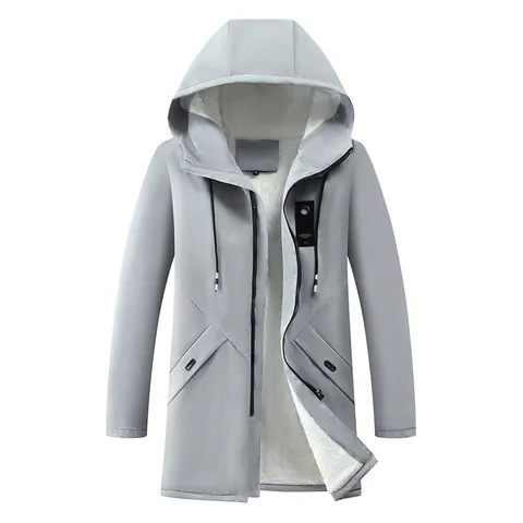 Men's Winter Sherpa Lined Hooded Padded Jacket Casual Mid-Length Windproof Polyester Warm Coat Outerwear Top For Outdoor Wear