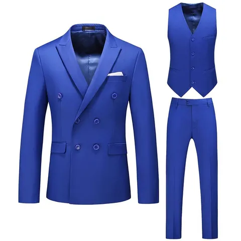 Ensemble de Costume 3 Pièces Slim Fit pour Hommes Veste à Double Boutonnage Gilet Pantalon Uni Business Mariage Formel Blazer pour Hommes