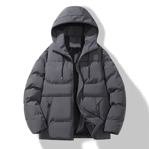 Heren Casual Winter Gevoerde Jas Dikke Katoenen Jas Met Capuchon Effen Kleur Mode Gewatteerde Bovenkleding Winddicht Top