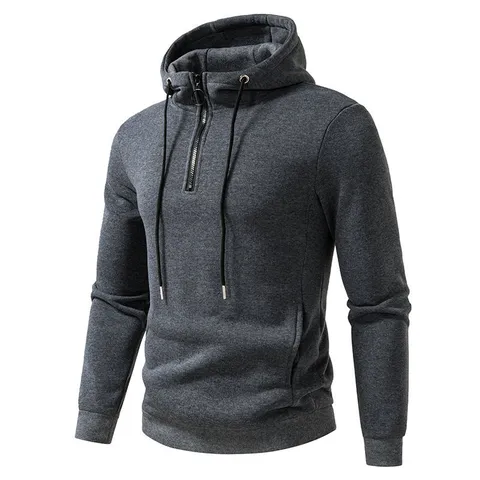 Men's Casual 1/4 Zip Hooded Hoodie Solid Color Polyester Long Sleeve Sweatshirt Jacket Slim Fit Autumn Fashion Pullover Top