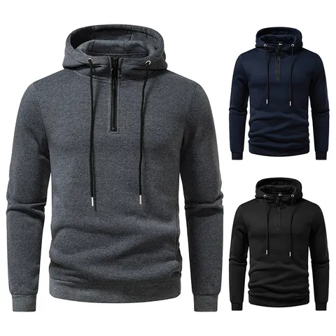 Men's Casual 1/4 Zip Hooded Hoodie Solid Color Polyester Long Sleeve Sweatshirt Jacket Slim Fit Autumn Fashion Pullover Top