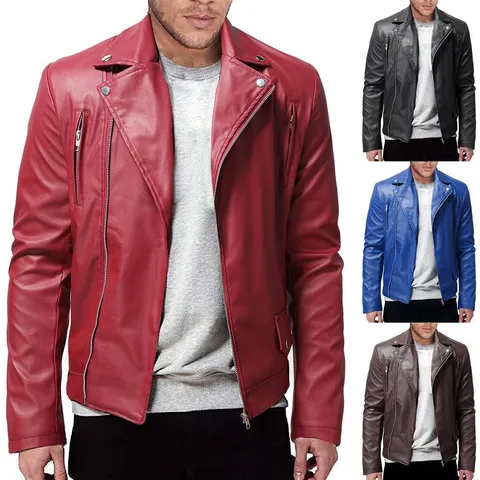 Heren Slim Fit PU-lederen Bikerjack Casual Revers Rits Kunstlederen Jas Voor Lente Herfst Herenkleding