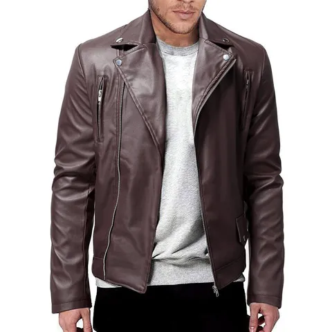 Heren Slim Fit PU-lederen Bikerjack Casual Revers Rits Kunstlederen Jas Voor Lente Herfst Herenkleding