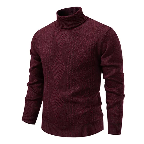 Men's Thick Knitted Sweater Crew Neck Casual Warm Pullover Fashion Diamond Twist Pattern Winter Knitwear For Young Men