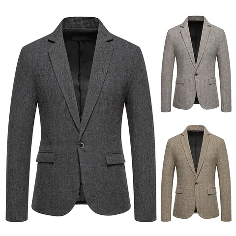 Men's Vintage Plaid Casual Blazer Polyester Blend Slim Fit Suit Jacket One Button Suit Outerwear For Men
