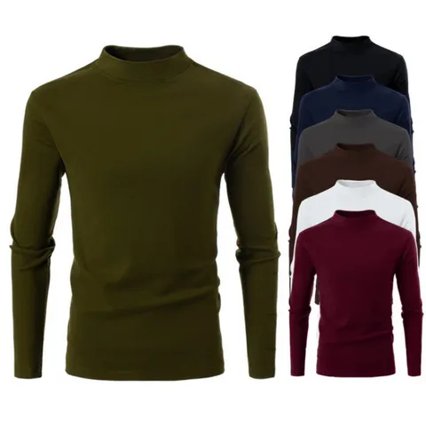 Camiseta Unisex de Moda Cuello Alto Manga Larga Térmica Mezcla de Algodón Capa Base Holgada para Hombres Mujeres