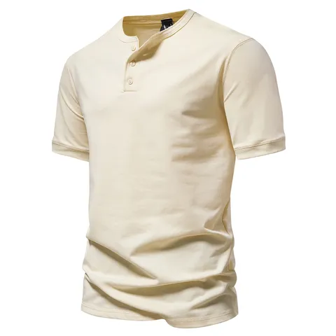 T-Shirt à Manches Courtes à Col Henley pour Homme Mélange de Coton Couleur Unie Basique Décontracté Haut d'Été pour le Quotidien Tee-Shirt Élégant pour Homme