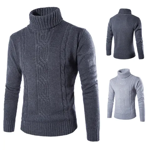 Herentrui met Col en Kabelpatroon Casual Effen Kleur Lange Mouw Zachte Polyestermix Wol Warme Winter Gebreide Top