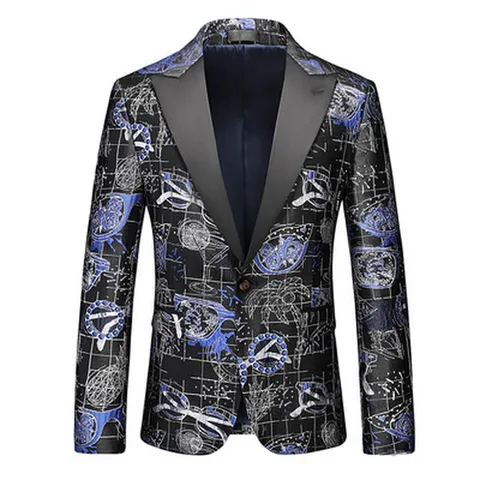 Men's Fashion Tropical Print Blazer One Button Slim Fit Business Casual Plus Size Suit Jacket Floral Geometric Pattern Formal Party Top