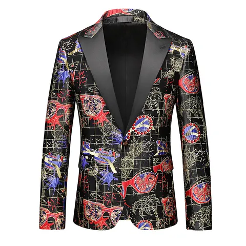 Men's Fashion Tropical Print Blazer One Button Slim Fit Business Casual Plus Size Suit Jacket Floral Geometric Pattern Formal Party Top