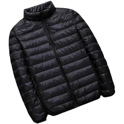 Giacca Puffer Leggera da Uomo con Collo in Piedi Autunno Inverno Tinta Unita in Poliestere Imbottita Casual Caldo Cappotto