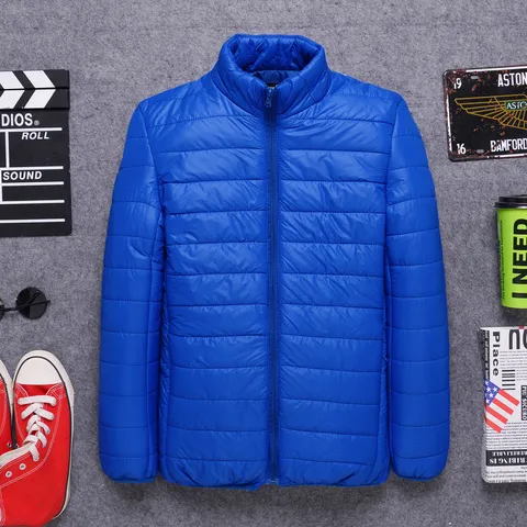 Giacca Puffer Leggera da Uomo con Collo in Piedi Autunno Inverno Tinta Unita in Poliestere Imbottita Casual Caldo Cappotto