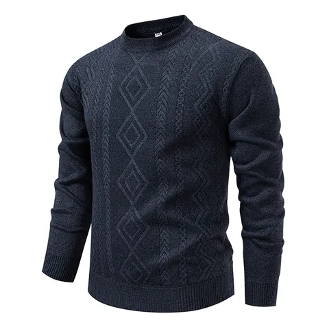 Heren Mode Trui Verdikt Casual Ronde Hals Breigoed Warm Base Layer Top Met Ruitpatroon Voor Herfst Winter Polyester Katoenmix