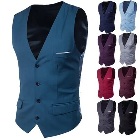 Gilet de Costume Business Décontracté Coupe Slim pour Homme Col en V Simple Boutonnage Gilet Formel Haut Sans Manches pour Mariage Fête Bureau