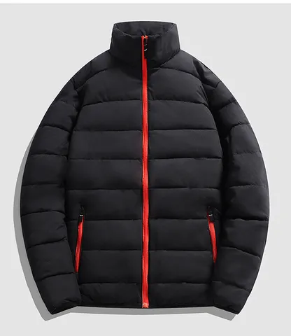 Men Women Retro Stand Collar Padded Jacket Casual Winter Color Block Windproof Zipper Padded Top For Couple Outdoor Warm Coat